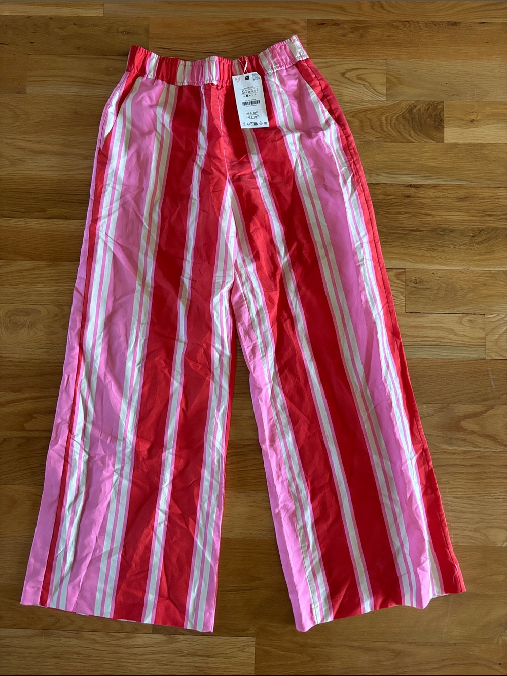 Zara women’s pants Pink & Red Striped NWT